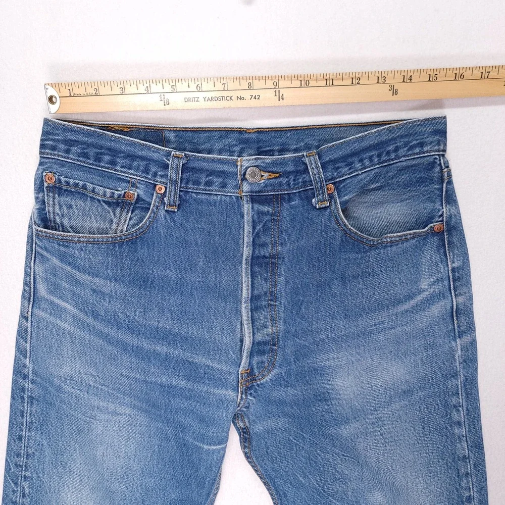 Levis 501 Mens Blue Medium Wash Straight Leg Button Fly Denim Jeans W32 L27